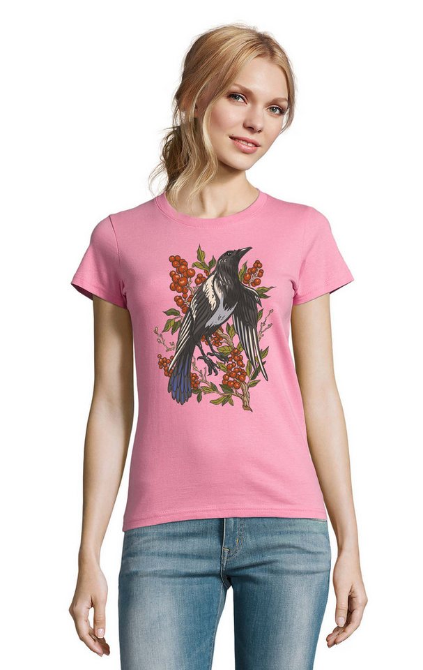 Blondie & Brownie T-Shirt Damen Rabe Krähe Vogel Preiselbeere Pflanzen Wald Fun Motiv in vielen Farben von Blondie & Brownie