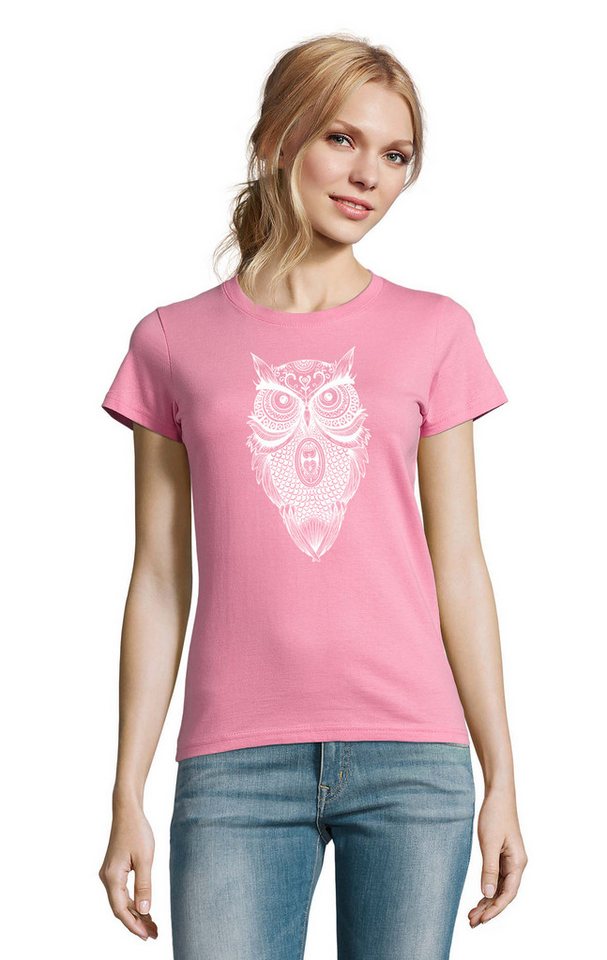 Blondie & Brownie T-Shirt Damen Süße Fun Mandala Eule Ruhe Weisheit Print Motiv in vielen Farben von Blondie & Brownie