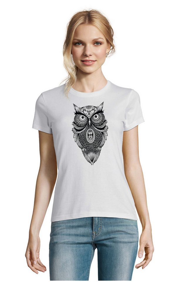 Blondie & Brownie T-Shirt Damen Süße Fun Mandala Eule Ruhe Weisheit Print Motiv in vielen Farben von Blondie & Brownie