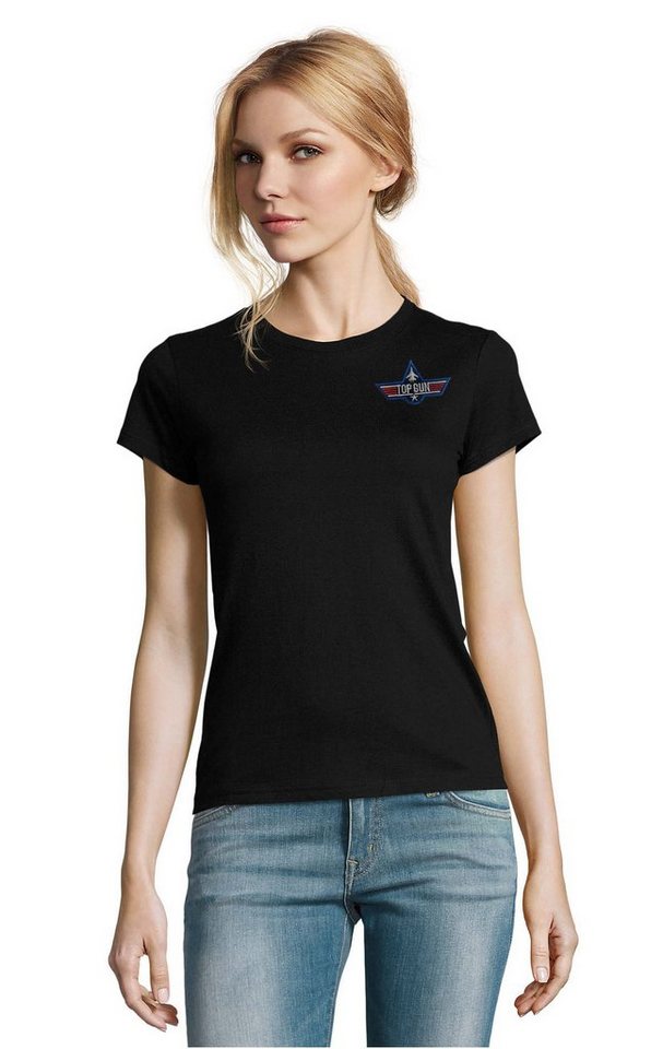 Blondie & Brownie T-Shirt Damen Top Gun Brust Stick F-14 Tomcat 80s 90s Vintage Maverick bestickt von Blondie & Brownie