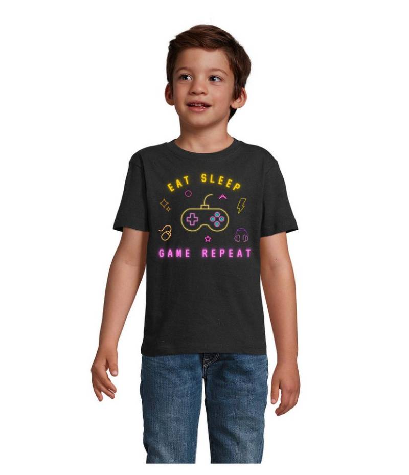 Blondie & Brownie T-Shirt Kinder Jungen & Mädchen Eat Sleep Game Repeat Zocker Print in vielen Farben von Blondie & Brownie