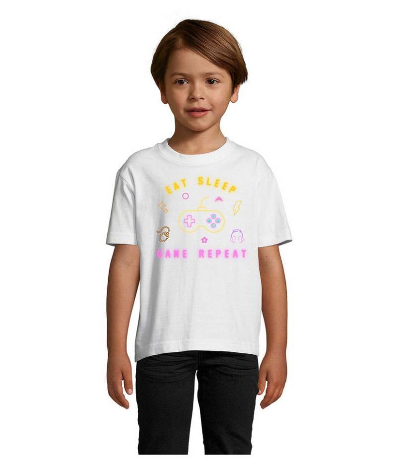 Blondie & Brownie T-Shirt Kinder Jungen & Mädchen Eat Sleep Game Repeat Zocker Print in vielen Farben von Blondie & Brownie