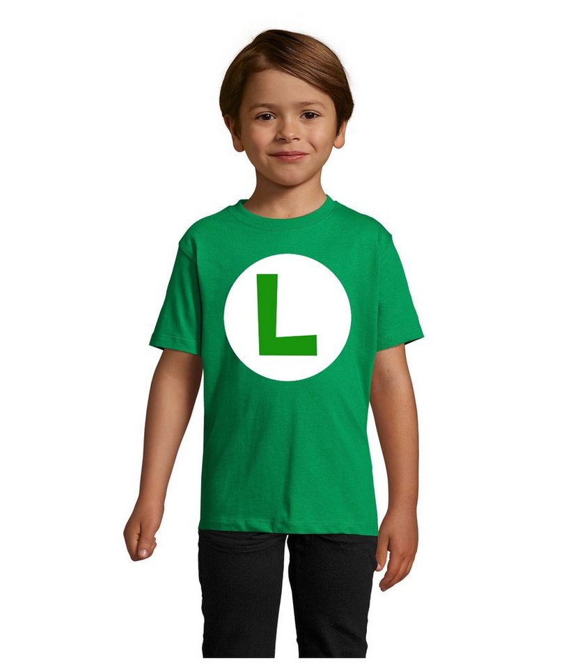 Blondie & Brownie T-Shirt Kinder Jungen & Mädchen Mario Luigi Logo Retro Konsole Yoshi Luigi in Rot und Grün von Blondie & Brownie