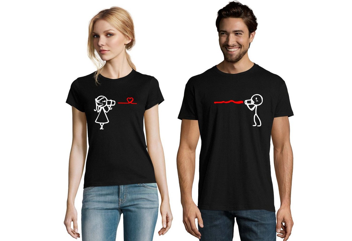 Blondie & Brownie T-Shirt Partner Pärchen Valentin Shirt Hearing the Love BFF Friends Hochzeit von Blondie & Brownie