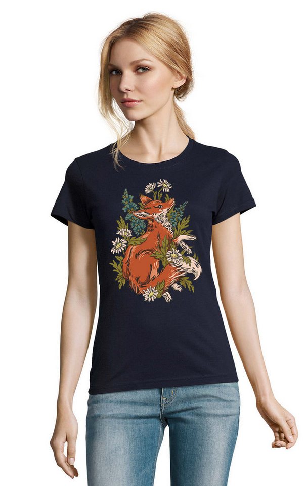 Blondie & Brownie T-Shirt Waldfuchs Fuchs Floral Blumen Flower Print Damen Shirt in vielen Farben von Blondie & Brownie