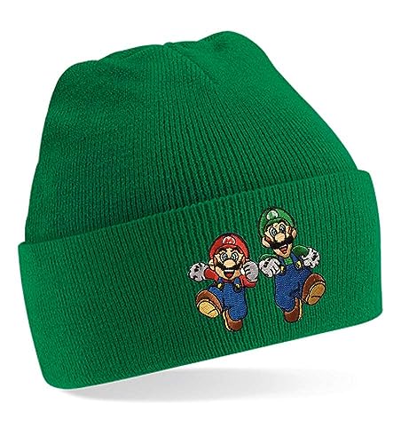 Blondie & Brownie Winter Herbst Beanie Mütze Mario & Luigi, Maigrün von Blondie & Brownie