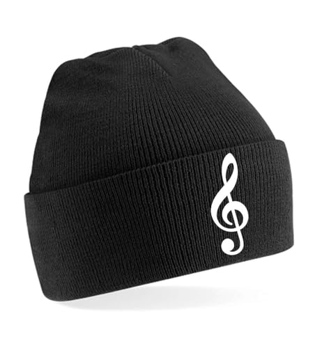 Blondie & Brownie Winter Herbst Beanie Mütze Musik Notenschlüßel, Schwarz von Blondie & Brownie