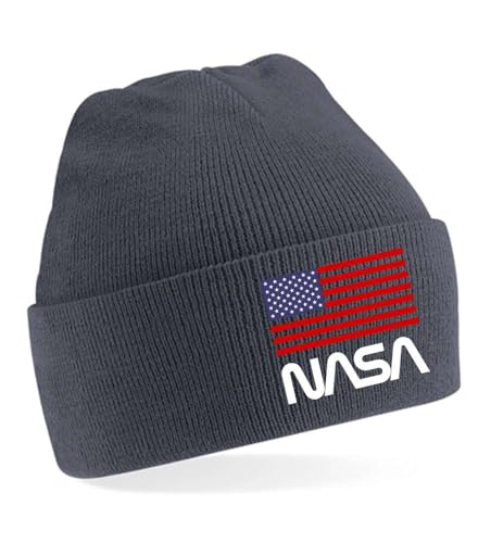 Blondie & Brownie Winter Herbst Beanie Mütze NASA USA, Grau von Blondie & Brownie