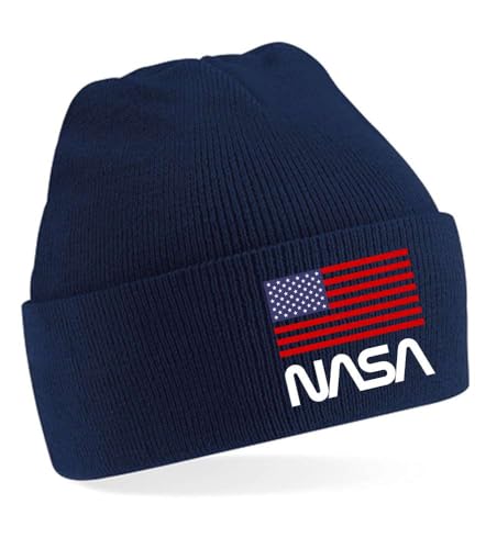 Blondie & Brownie Winter Herbst Beanie Mütze NASA USA, Navyblau von Blondie & Brownie