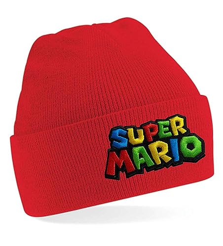 Blondie & Brownie Winter Herbst Beanie Mütze Super Mario, Rot von Blondie & Brownie