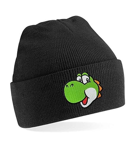 Blondie & Brownie Winter Herbst Beanie Mütze Yoshi Face, Schwarz von Blondie & Brownie