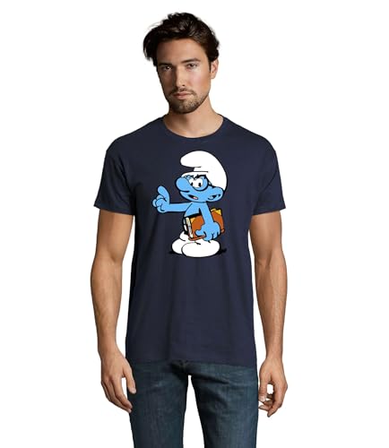 Fun T-Shirt Herren Schlaubi Schlumpf Navy Blau Größe L von Blondie & Brownie