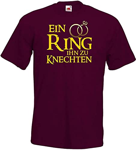 JGA Junggesellenabschied Herren T-Shirt Modell EIN Ring Ihn zu knechten - Burgundy L von Blondie & Brownie