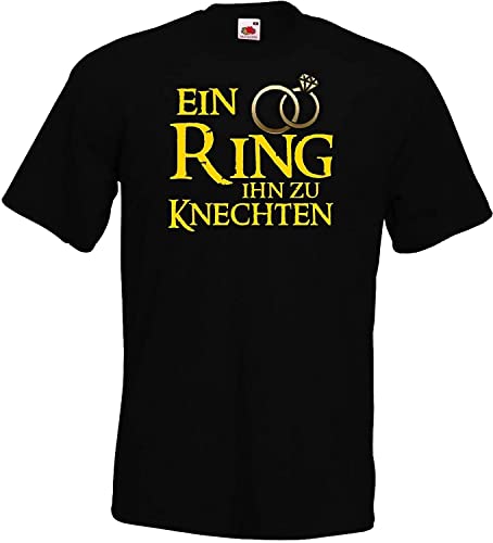 JGA Junggesellenabschied Herren T-Shirt Modell EIN Ring Ihn zu knechten - Schwarz XXL von Blondie & Brownie