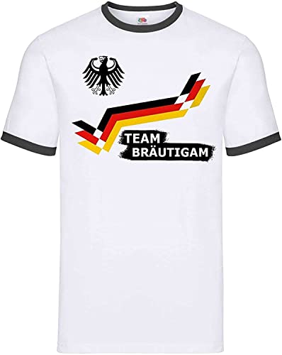 JGA Junggesellenabschied Herren T-Shirt Trikot Deutschland Team Bräutigam mit Wunschname + Nummer - Team BRÄUTIGAM/Weiß L von Blondie & Brownie