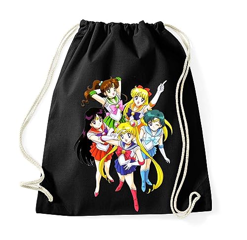 Turnbeutel Baumwoll Beutel Sailor Moon Friends, Schwarz von Blondie & Brownie