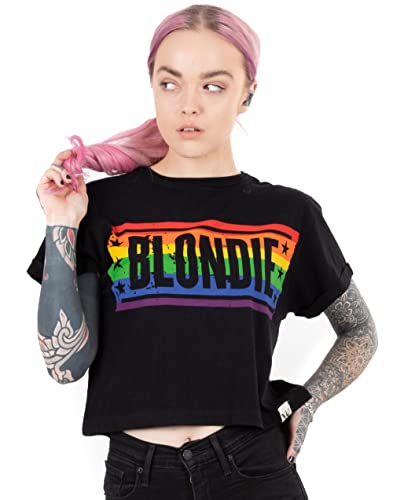 Blondie Cropped T-Shirt Frauen Damen Rainbow Band Logo Black Crop Top von Blondie
