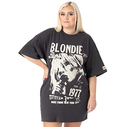 Blondie Oversized T-Shirt Kleid Damen Damen | Erwachsene direkt aus New York 1977 Tour Outfit | Anthrazitgraues Band Logo | Pop Rock Konzert Gig Festival Kleidung von Blondie