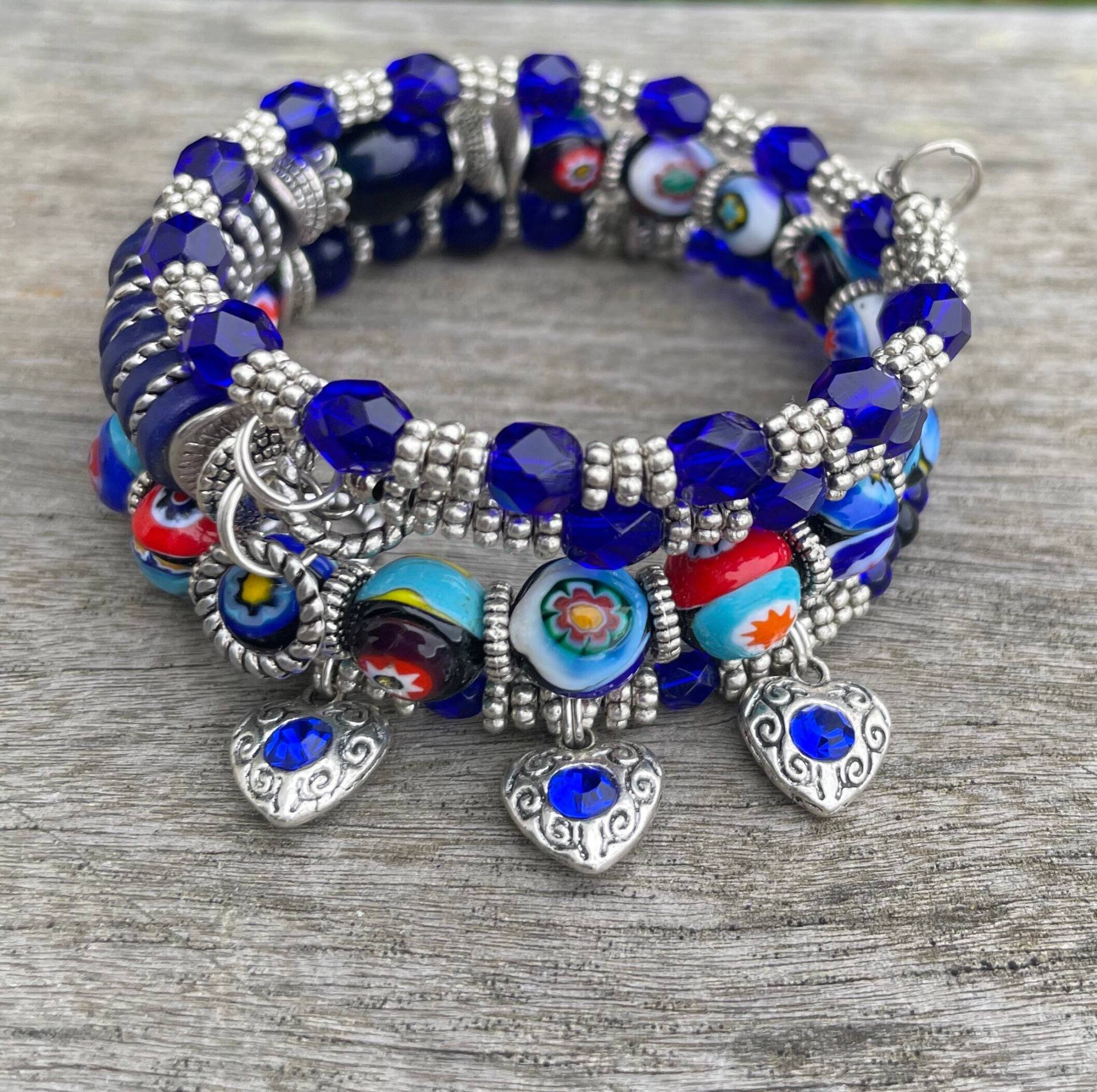 Antik Silber Mit Saphir Strass - Memory Wire Armbänder | 2Er-Set von BlooMoonJewelry