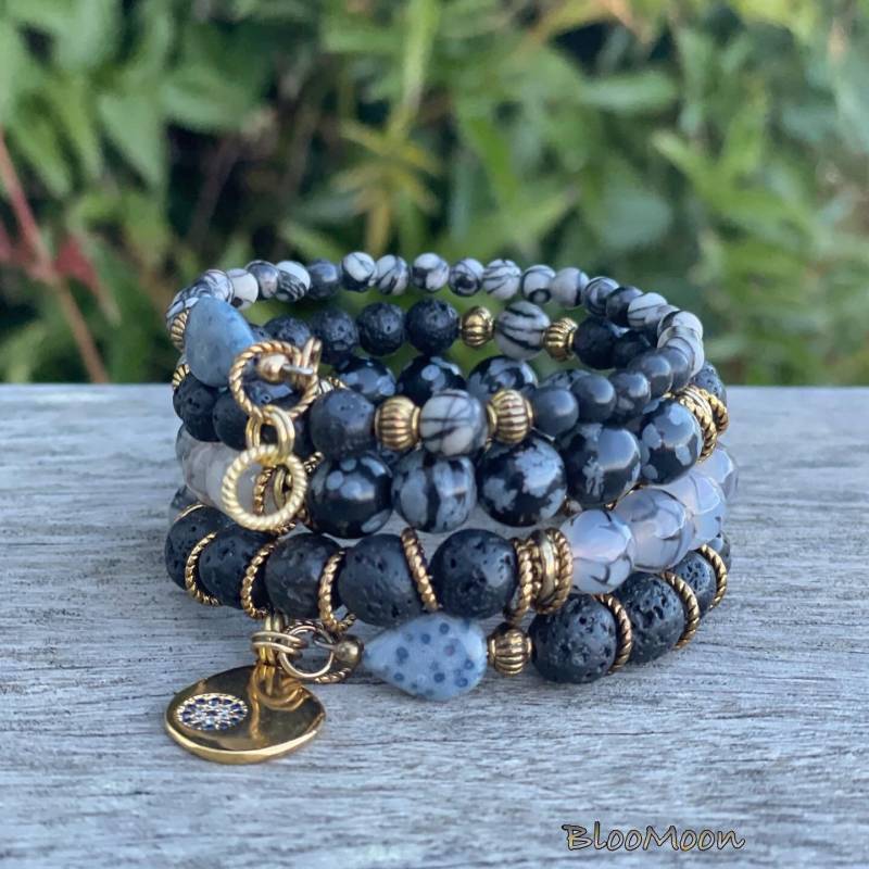 Black & Grey Marble - Memory Wire Armband von BlooMoonJewelry