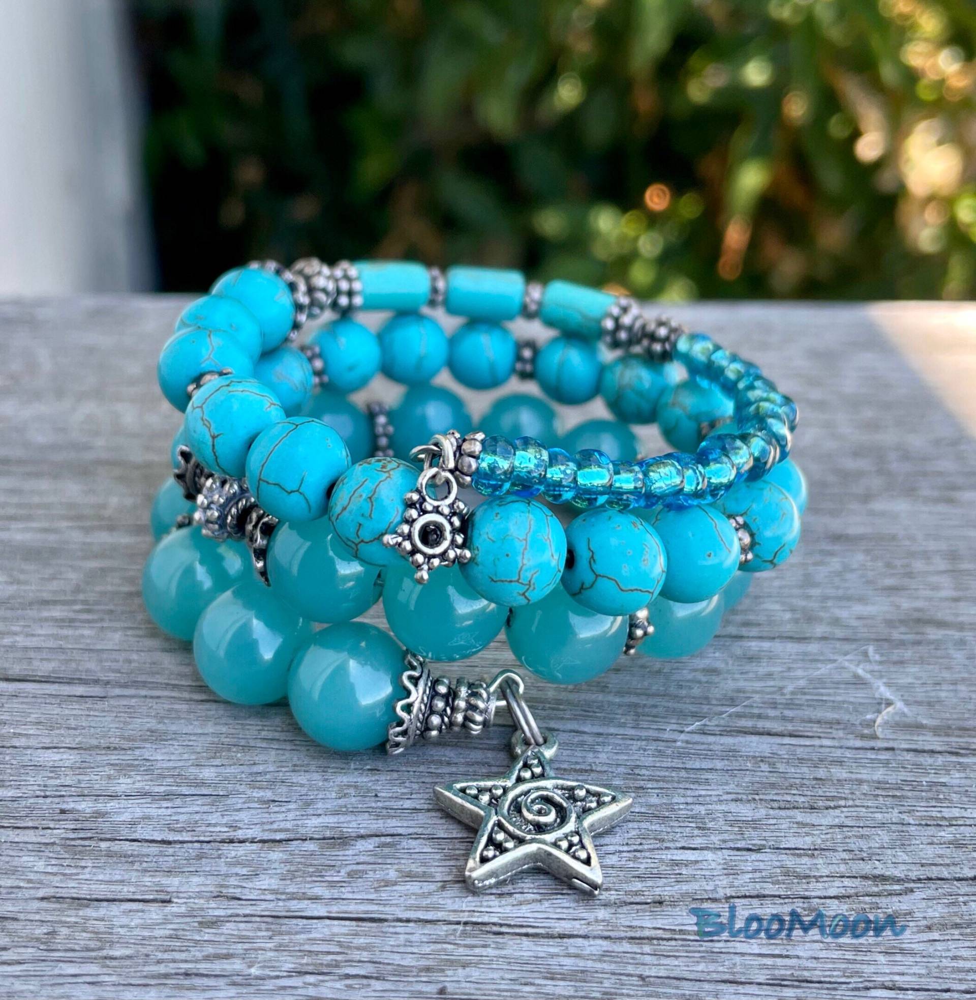 Blautöne Verflochten Mit Sterling Silber - Memory Wire Armband von BlooMoonJewelry