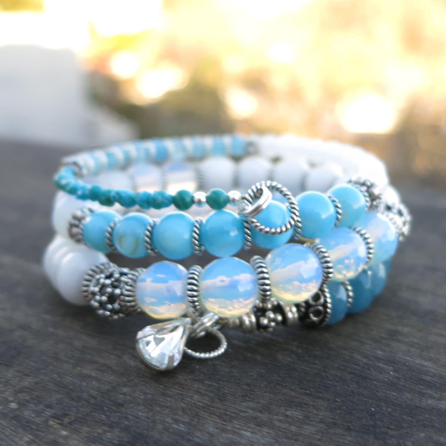 Mondstein Sterling Silber - Memory Wire Armband von BlooMoonJewelry