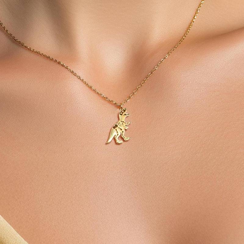 24K Gold Fill T-Rex Halskette Sterling Silber Dinosaurier Anhänger von BloobleeJewelry