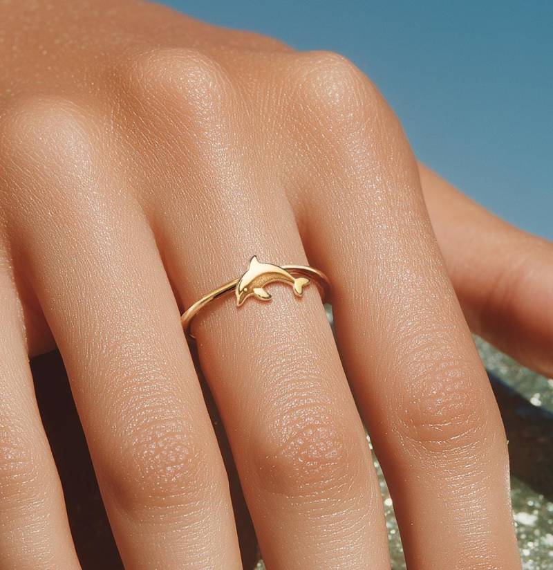 24K Gold Filled Delfin Ring Zierlicher Stacking Schmuck, Ocean Lover Geschenk von BloobleeJewelry