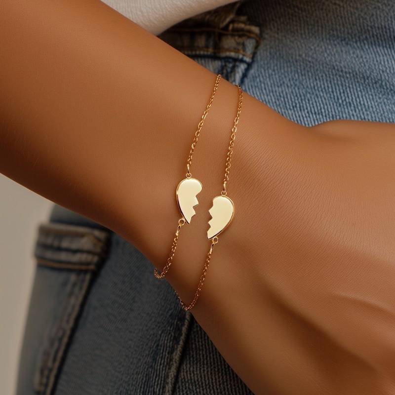 24K Gold Filled Gebrochenes Herz Armbänder 2Er Set Valentinstag Schmuck Beste Freund Geschenk Für Bestie von BloobleeJewelry