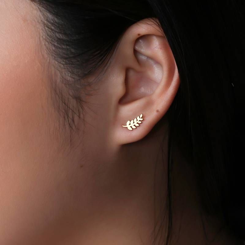 24K Gold Filled Olivenzweig Ohrstecker Zierliche Herbst Schmuck Lorbeerblatt Ohrringe Weihnachts - Und Hannukah-Geschenke 925Er Silber von BloobleeJewelry