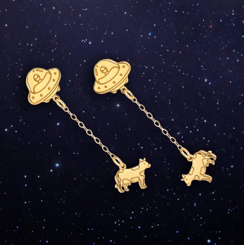 24K Gold Filled Alien Entführung Ohrringe Schrulliger Weltraum Schmuck von BloobleeJewelry
