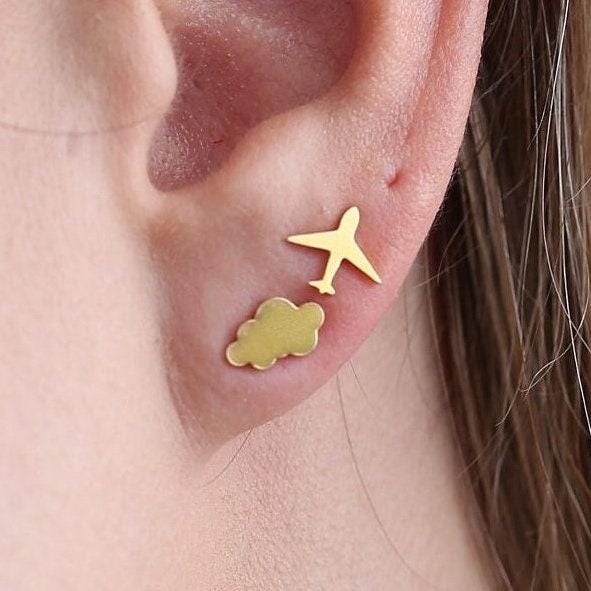Flugzeug Ohrstecker Gold Flugbegleiter Pilot Schmuck von BloobleeJewelry