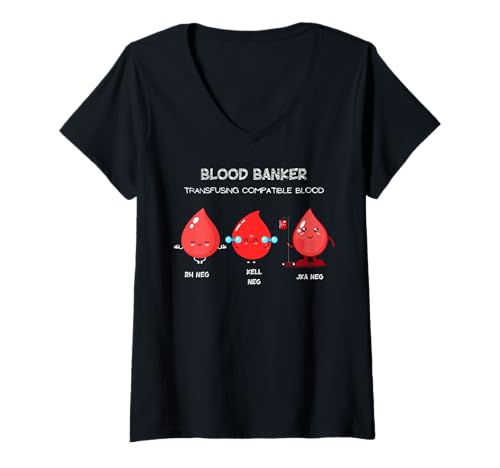 Damen Blutbank Blutgruppe Medizinisches Labor Wissenschaft Laborblut T-Shirt mit V-Ausschnitt Damen Blutbank Blutgruppe Medizinisches Labor Wissenschaft Laborblut T-Shirt mit V-Ausschnitt von Blood Bank Blood Type Phlebotomist Blood Donation