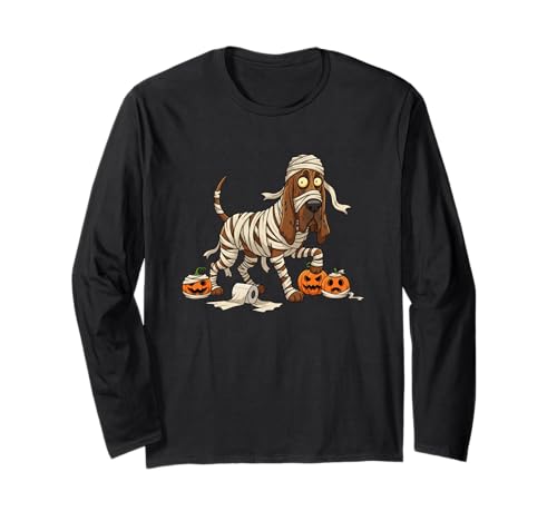 Lustiger Bloodhound Mummy Kürbis Halloween Kinder Herren Damen Langarmshirt von Bloodhound Lovers Cute Halloween Outfits Boy Girl