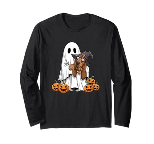Lustiger Geist Bluthund Kürbis Halloween Kinder Herren Damen Langarmshirt von Bloodhound Lovers Cute Halloween Outfits Boy Girl