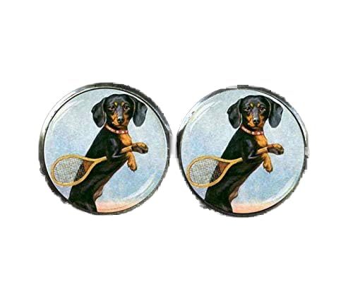 Bloody devil Manschettenknöpfe mit Hunde-Dackel-Motiv, Tier-Manschettenknöpfe, Tennisspieler, Sport-Fans von Bloody devil