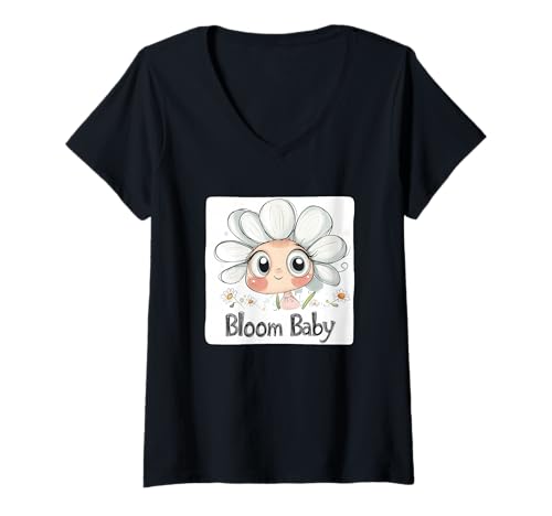 Damen Funny Bloom Babykostüm mit hübschem Blumengesicht T-Shirt mit V-Ausschnitt Damen Funny Bloom Babykostüm mit hübschem Blumengesicht T-Shirt mit V-Ausschnitt von Bloom Outfit