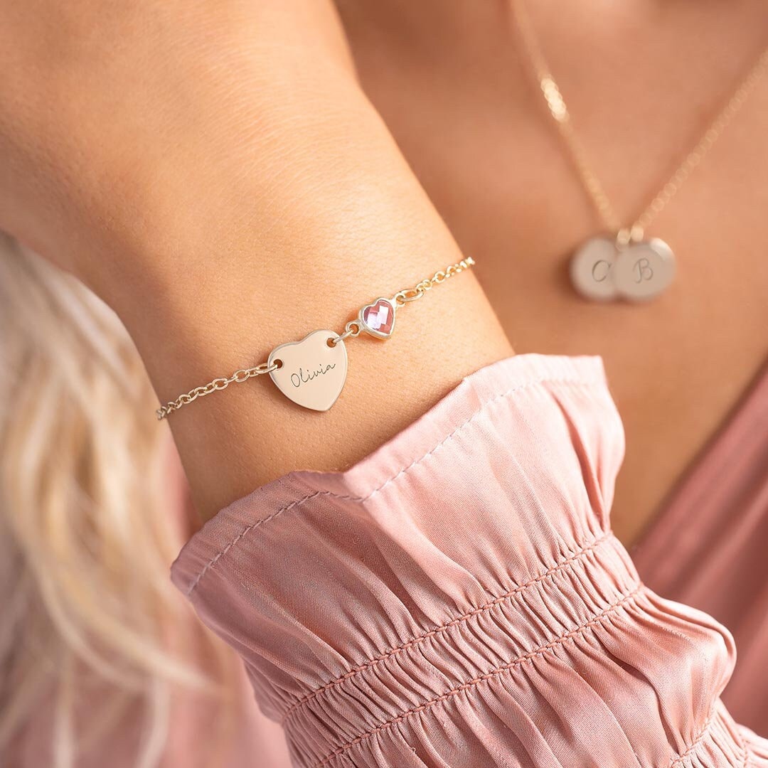 Chloe Herz Und Geburtsstein Personalisiertes Armband Freundschaftsschmuck Geschenk Für Sie Hochzeitsgeschenk Bloom Boutique von BloomBoutiqueUK