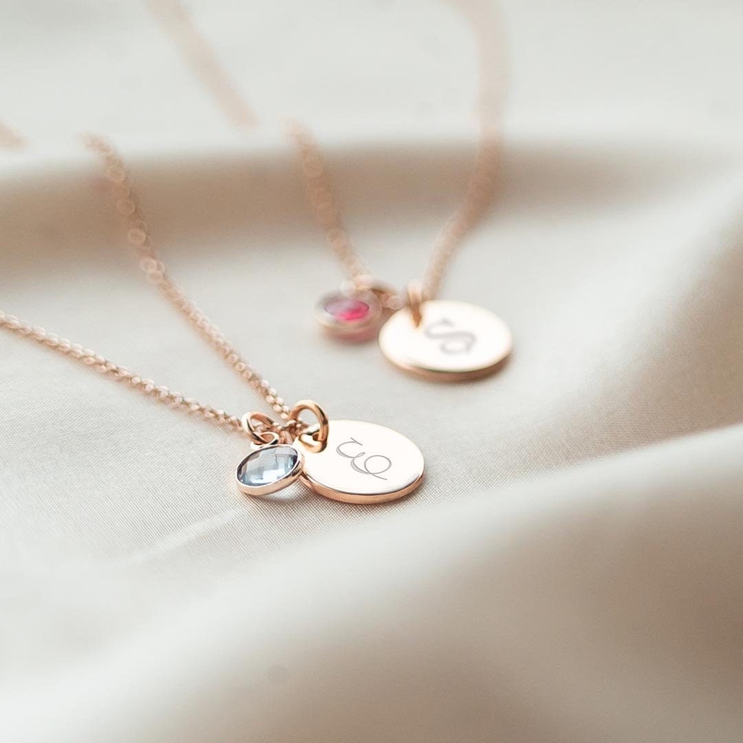 Roségoldene Initialen - Und Geburtsstein-Personalisierte Halskette Initialschmuck Geschenk Für Sie Hochzeitsgeschenk Bloom Boutique von BloomBoutiqueUK