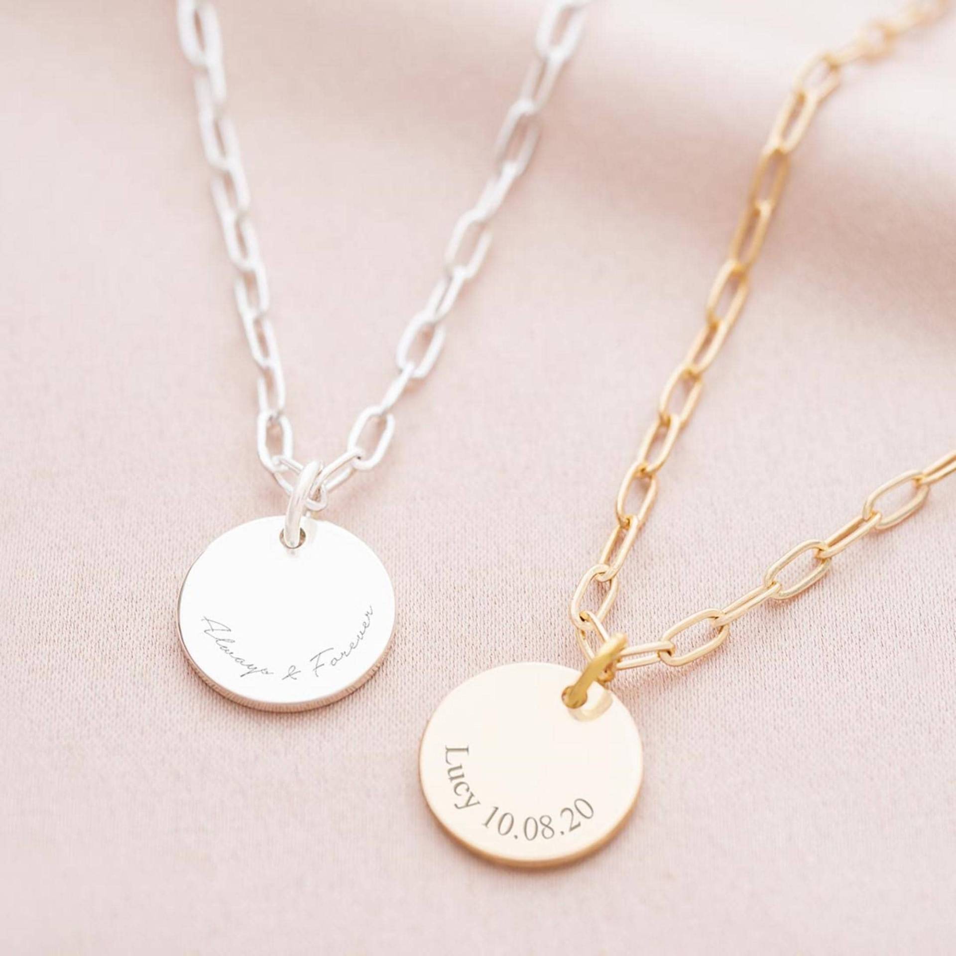 Silber Plättchen Und Statement Link Halskette Personalisierte Freundschaftsschmuck Geschenk Für Sie Hochzeitsgeschenk Bloom Boutique von BloomBoutiqueUK