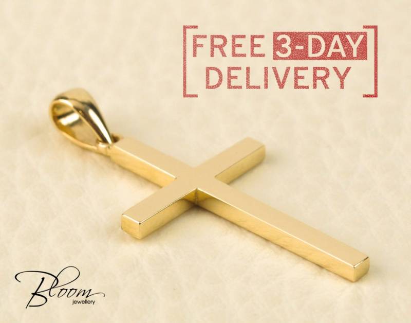 14K Gold Kreuz Halskette Für Männer Individuelle Goldkreuz Anhänger Herren Geschenkidee Einfache Taufe Bloomdiamonds von BloomDiamonds