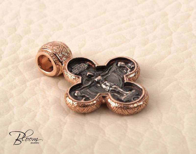 Hübscher Anhänger Einer Rosegold Kruzifix 14K Massivgold Taufe Kreuz Östlichem Bloomdiamonds von BloomDiamonds