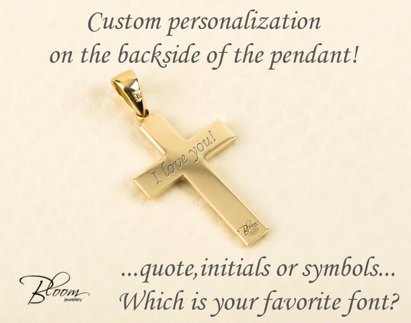 Taufe Gold Kreuz Halskette 14K Massiv Anhänger Einfaches Goldkreuz Personalisiertes Bloomdiamonds von BloomDiamonds