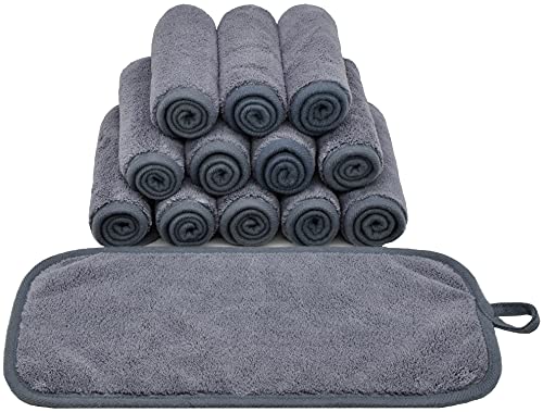 BloomSesame Abschminktuch aus Mikrofaser - Wiederverwendbar Mikrofaser Gesichtsreinigungstuch - Make-Up Entferner Tuch Grau（6 x 12inch 12 Stück） von BloomSesame