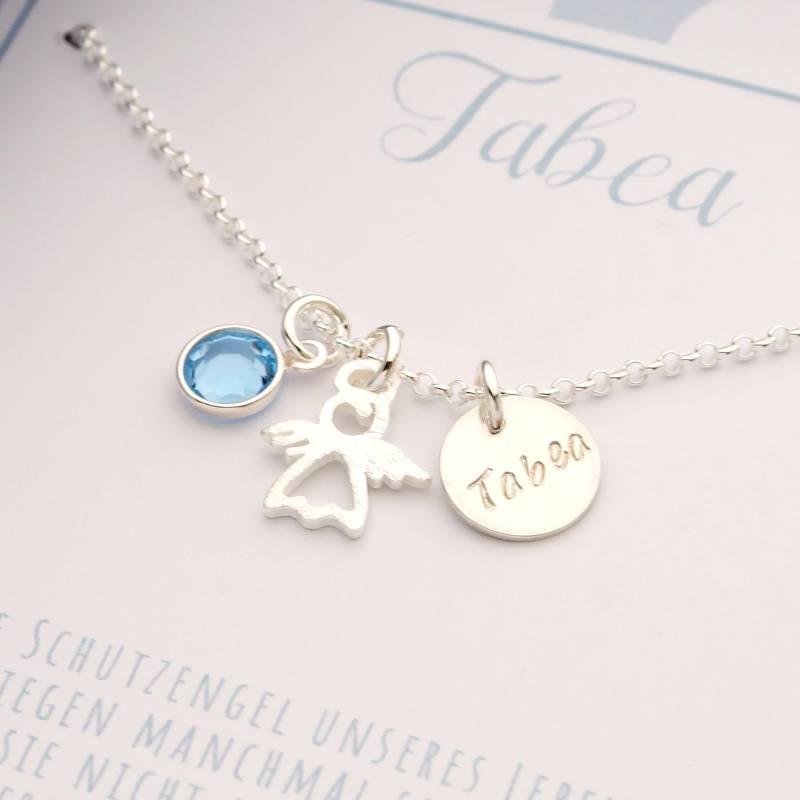 Halskette Schutzengel | Name Gravur Geburtsstein 925 Silber Taufkette Mädchen Geschenk Zur Taufe Kommunion Konfirmation Von Bloomgart von Bloomgart