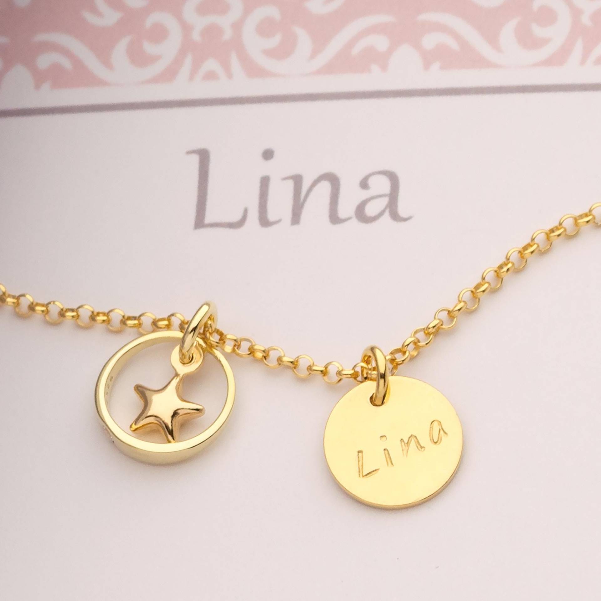Namenskette Lina Mit Taufring Stern Und Geschenkbox 925 Silberkette Vergoldet, Geschenk Zur Taufe Kommunion Geburt Von Bloomgart 2025 von Bloomgart