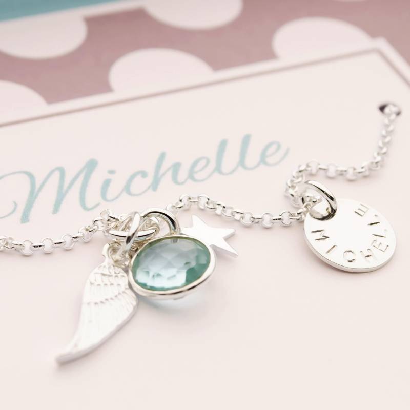 Namenskette Mit Engelsflügel Stern Namenstaler Chalcedon Und Geschenkbox | Geschenk Zur Taufe Kommunion Konfirmation Von Bloomgart 2015 von Bloomgart