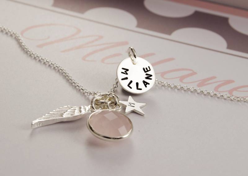 Namensschmuck Mit Gravur Engelsflügel Rosenquarz Stern Name Taufschmuck Mädchen Geschenk Zur Taufe Kommunion Konfirmation Von Bloomgart von Bloomgart