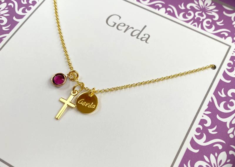 Personalisierte Kreuzkette Gerda Namenskette Mit Gravur Aus 925 Silber Vergoldet Von Bloomgart von Bloomgart