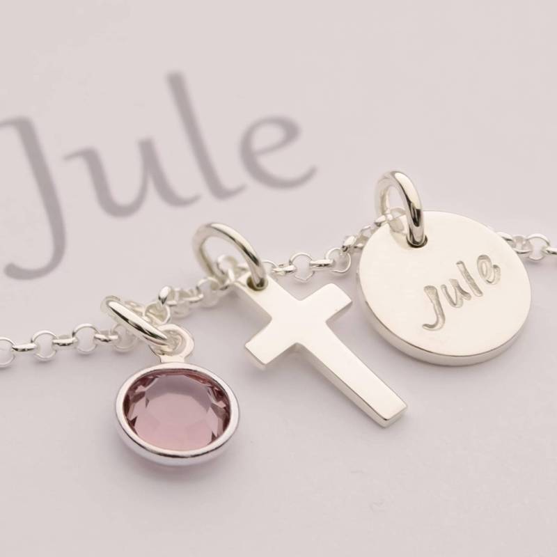 Schmuck Zur Kommunion | Silberkette Mit Kreuz Geburtsstein Name Gravur Und Individueller Geschenkbox Taufspruch Von Bloomgart 2015 von Bloomgart